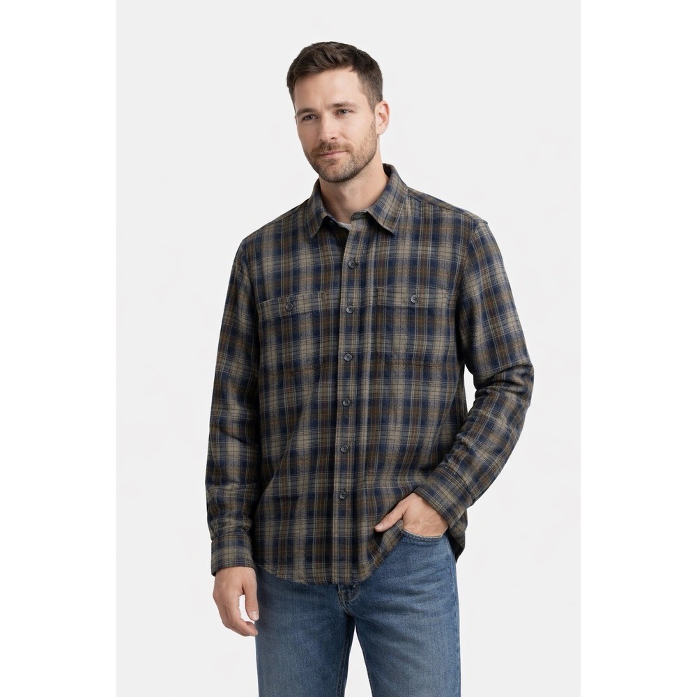 NWT Tailor Vintage‎ Plaid Flannel Shirt Mens Small Blue Brown Button Down